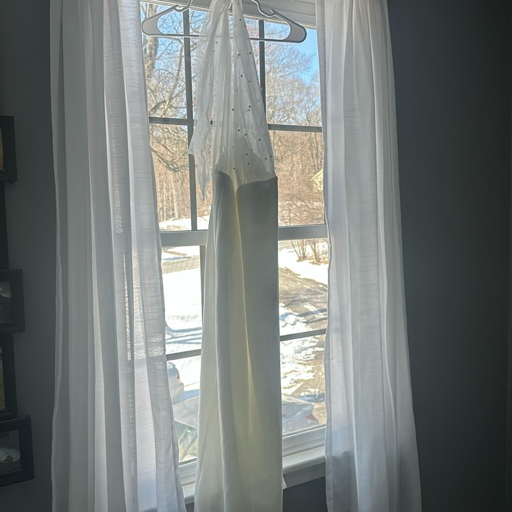 White strapless with see through tie around the neck